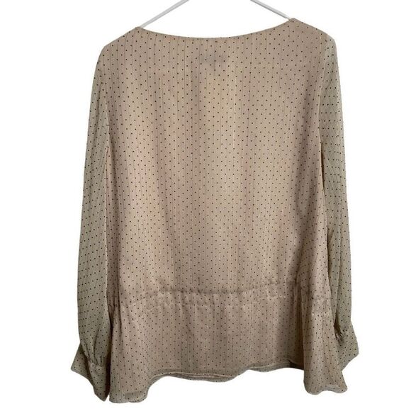 Waverly Grey Womens Split Sleeve Blouse L Beige Black Swiss Dot Layered Business - Picture 2 of 7